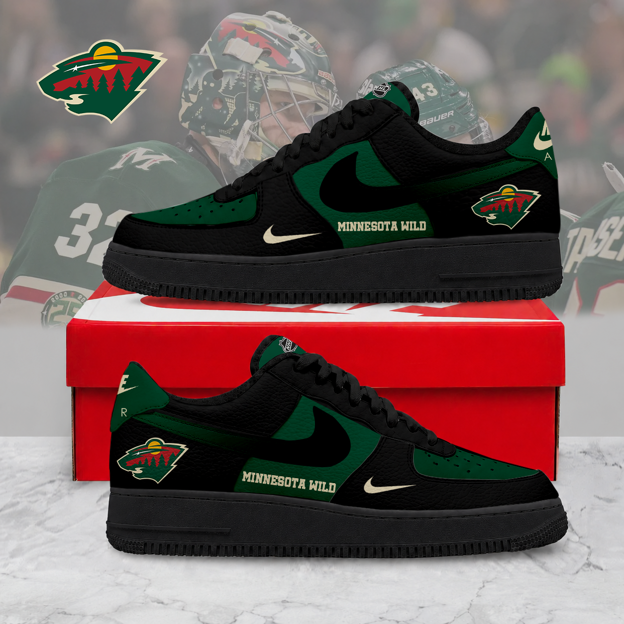 ELITE EDITION - NEW CUSTOMIZED NHL13 MNW MINNESOTA WILD AF1 SHOES