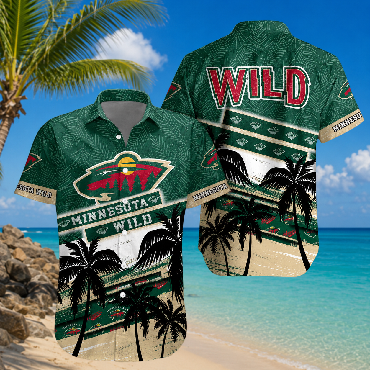 LIMITED EDITION - NEW CUSTOMIZED NHL13 MNW MINNESOTA WILD UNISEX HAWAIIAN SHIRT