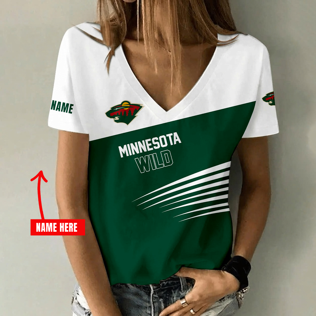 [SUPER SALE] NEW CUSTOMIZED NHL13 MNW MINNESOTA WILD V-NECK FEMALE SHIRT