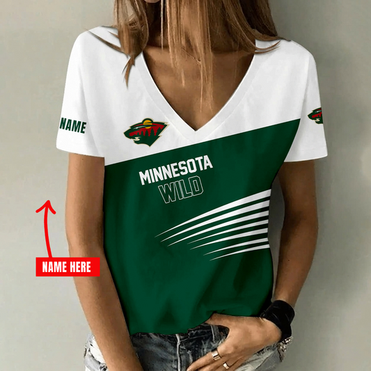 [SUPER SALE] NEW CUSTOMIZED NHL13 MNW MINNESOTA WILD V-NECK FEMALE SHIRT