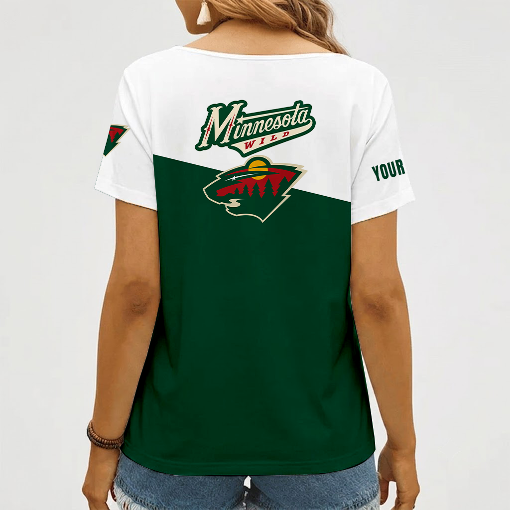 [SUPER SALE] NEW CUSTOMIZED NHL13 MNW MINNESOTA WILD V-NECK FEMALE SHIRT