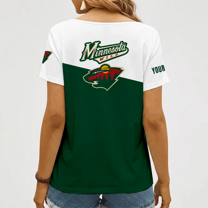 [SUPER SALE] NEW CUSTOMIZED NHL13 MNW MINNESOTA WILD V-NECK FEMALE SHIRT