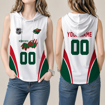 [SUPER SALE] NEW CUSTOMIZED NHL13 MNW MINNESOTA WILD WOMEN'S SLEEVELESS HOODED POCKET TANK TOP