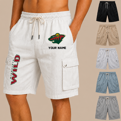 [SUPER SALE] NEW CUSTOMIZED NHL13 MNW MINNESOTA WILD MEN'S DRAWSTRING CARGO SHORTS