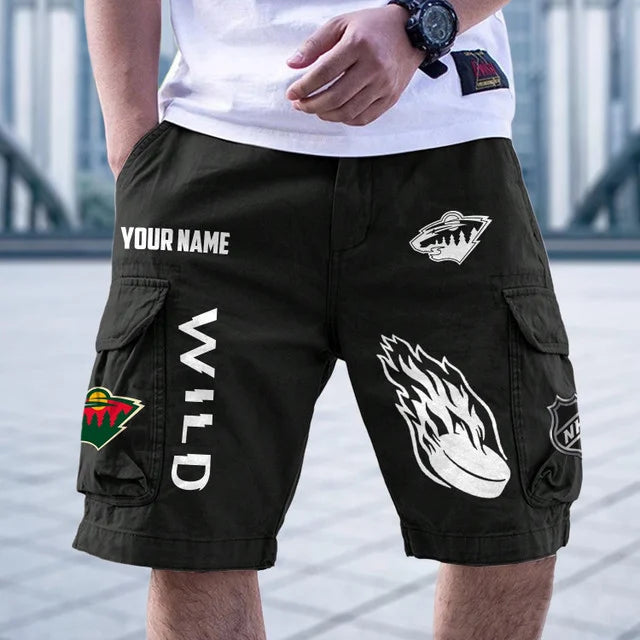 [SUPER SALE] NEW CUSTOMIZED NHL13 MNW MINNESOTA WILD CARGO SHORTS
