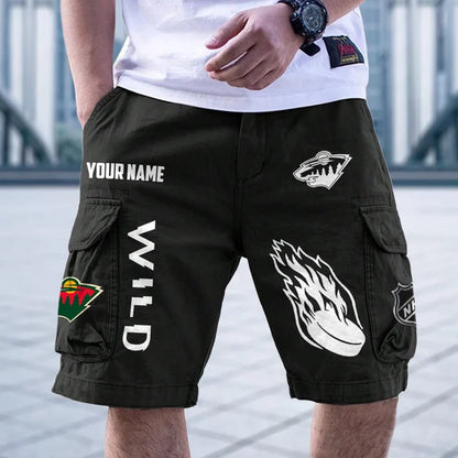 [SUPER SALE] NEW CUSTOMIZED NHL13 MNW MINNESOTA WILD CARGO SHORTS
