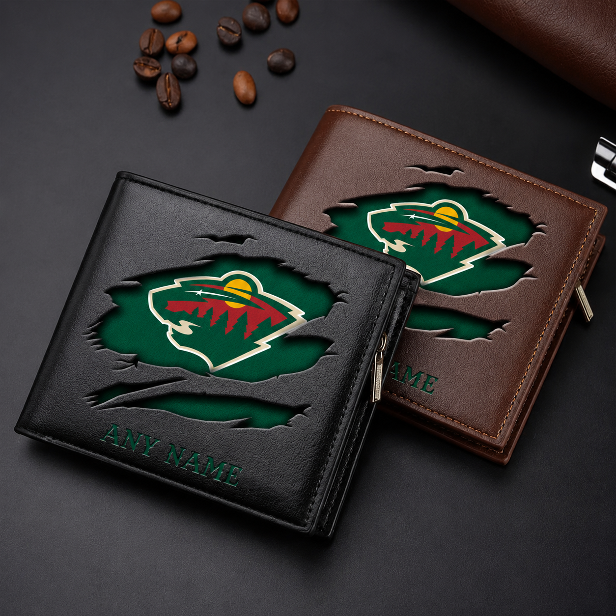 LIMITED EDITION - NEW CUSTOMIZED NHL13 MNW MINNESOTA WILD LEATHER WALLET