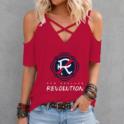 [FAN EXCLUSIVE] NEW CUSTOMIZED MLS13 NER NEW ENGLAND REVOLUTION CRISS CROSS V-NECK TOP