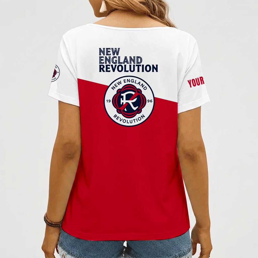 [FAN EXCLUSIVE] NEW CUSTOMIZED MLS13 NER NEW ENGLAND REVOLUTION V-NECK FEMALE SHIRT