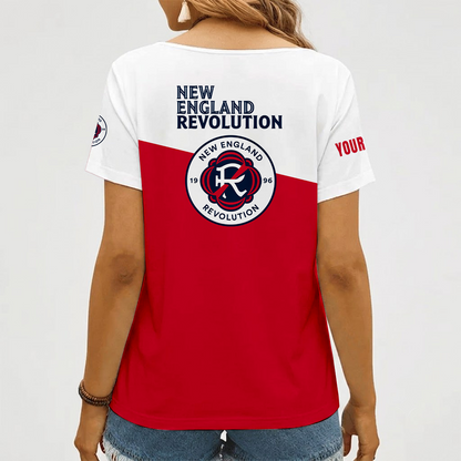 [FAN EXCLUSIVE] NEW CUSTOMIZED MLS13 NER NEW ENGLAND REVOLUTION V-NECK FEMALE SHIRT