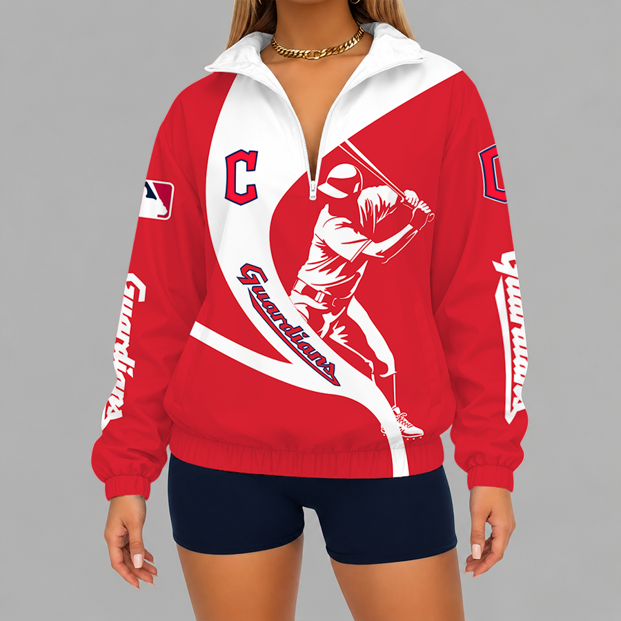[FLASH SALE] NEW CUSTOMIZED MLB13 CGS CLEVELAND GUARDIANS V-NECK ZIPPER SWEATSHIRT JACKET