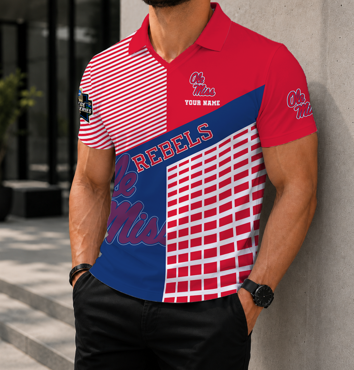 VIRAL EDITION - NEW CUSTOMIZED NCAA CWS13 OMR OLE MISS REBELS POLO SHIRT