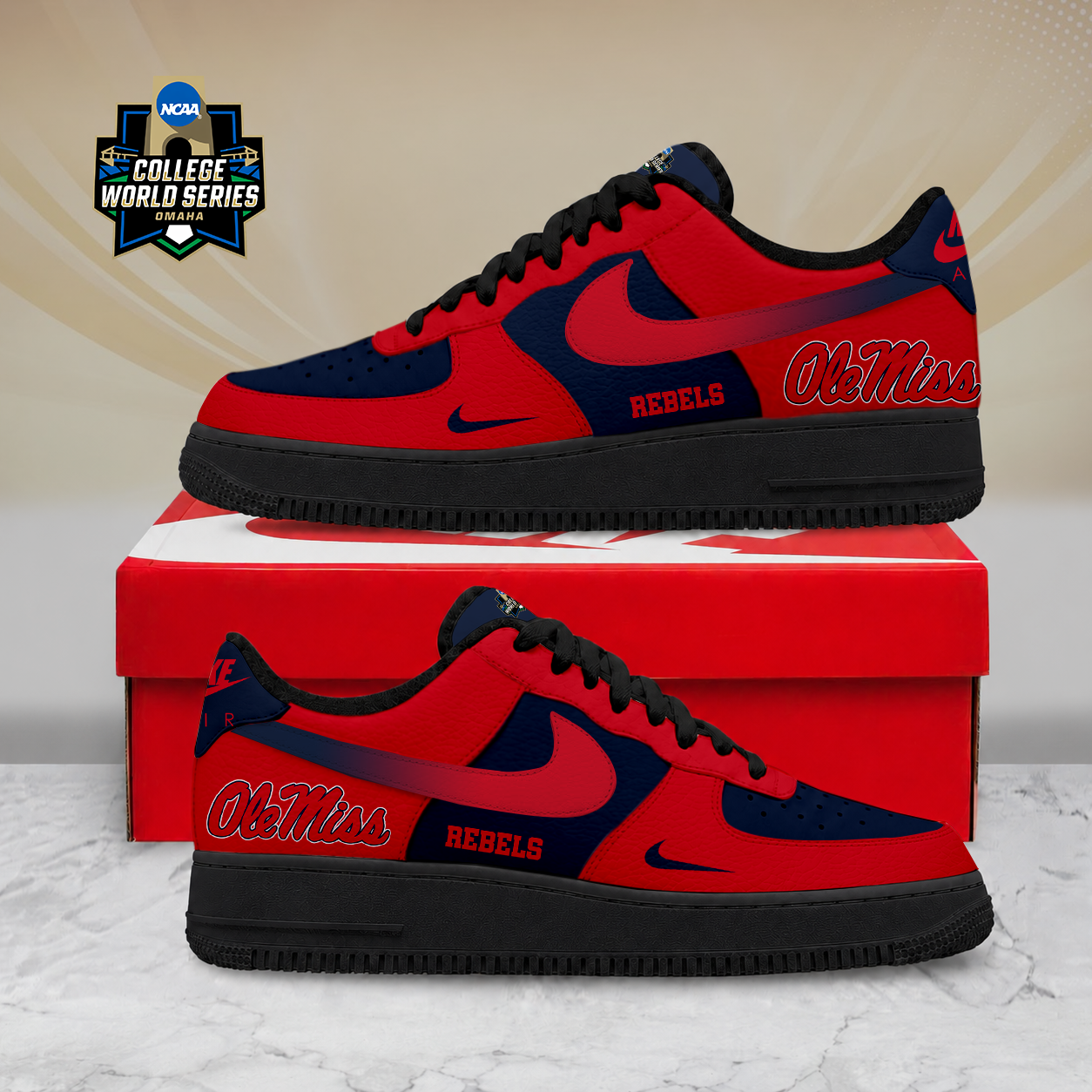 SPECIAL EDITION - NEW CUSTOMIZED NCAA CWS13 OMR OLE MISS REBELS AF1 SHOES