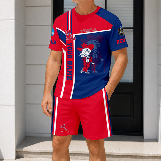 ELITE EDITION - NEW CUSTOMIZED NCAA CWS13 OMR OLE MISS REBELS T-SHIRT & SHORT PANTS SET
