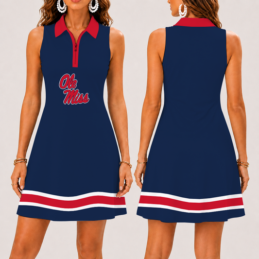 [FAN FAVORITE] NEW CUSTOMIZED NCAA CWS13 OMR OLE MISS REBELS WOMEN'S ZIP SLEEVELESS POLO DRESS