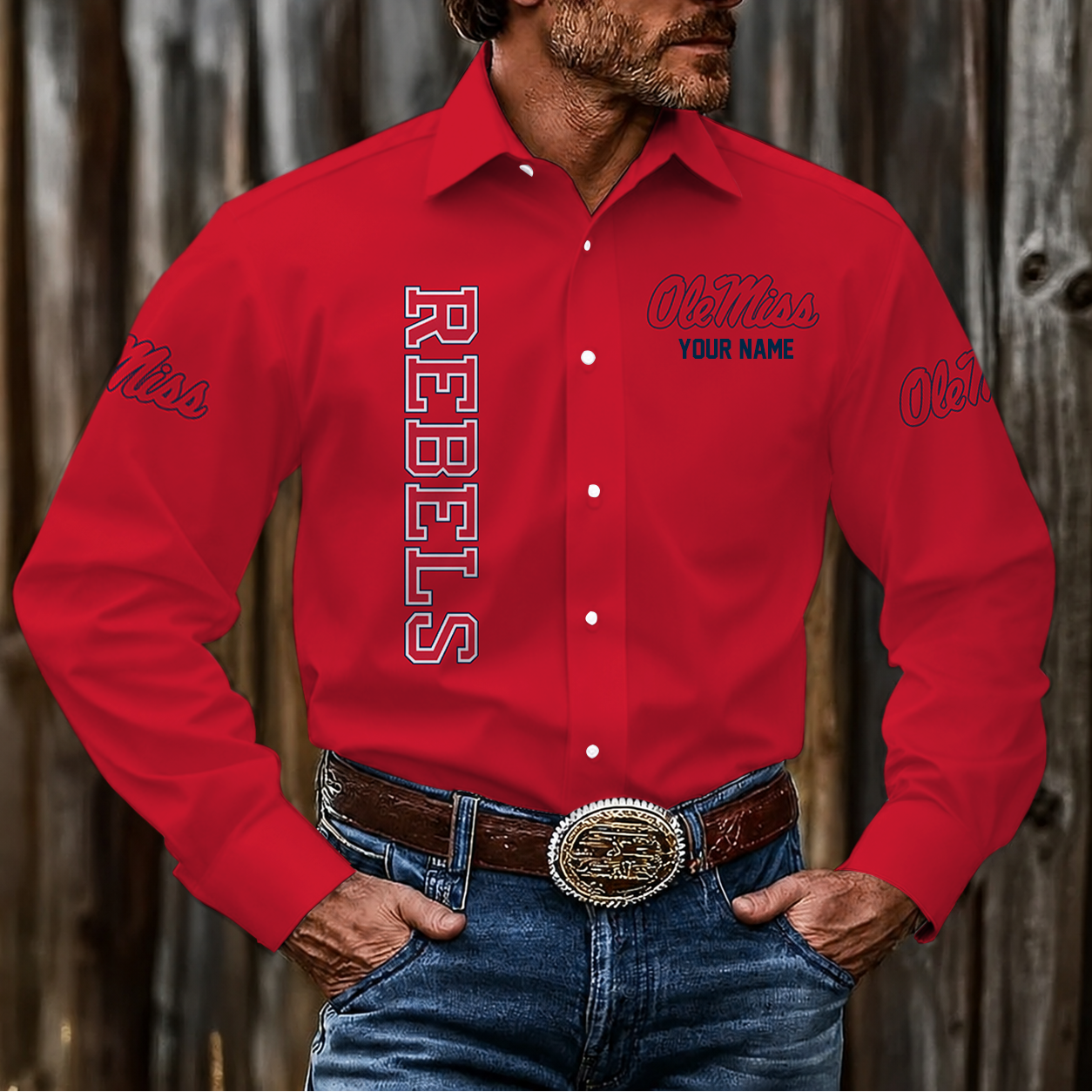 LIMITED EDITION - NEW CUSTOMIZED NCAA CWS13 OMR OLE MISS REBELS MEN'S LONG SLEEVE BUTTON-UP SHIRT