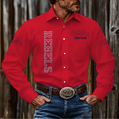 LIMITED EDITION - NEW CUSTOMIZED NCAA CWS13 OMR OLE MISS REBELS MEN'S LONG SLEEVE BUTTON-UP SHIRT