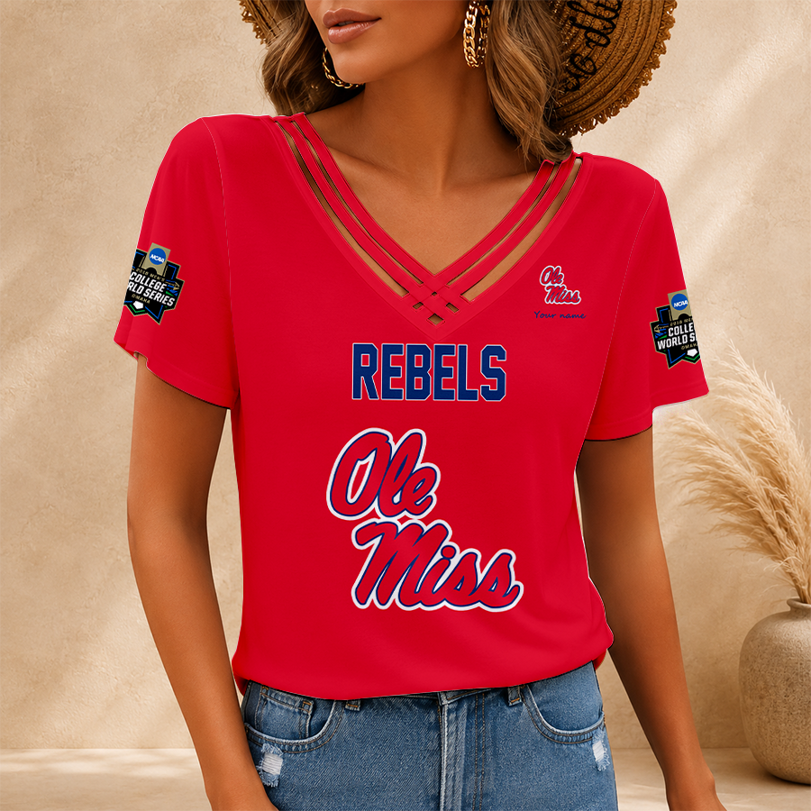 [FAN FAVORITE] NEW CUSTOMIZED NCAA CWS13 OMR OLE MISS REBELS V-NECK SHIRT