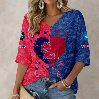 LIMITED EDITION - NEW CUSTOMIZED NCAA CWS13 OMR OLE MISS REBELS WOMEN'S HEART V-NECK LONG SLEEVE SHIRT