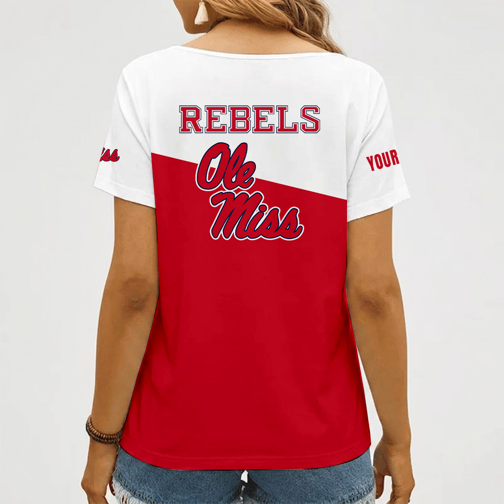 [FAN FAVORITE] NEW CUSTOMIZED NCAA CWS13 OMR OLE MISS REBELS V-NECK FEMALE SHIRT