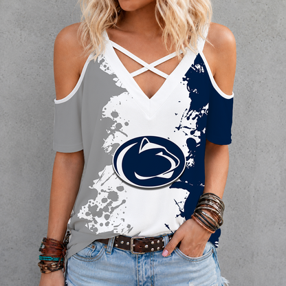 [FAN FAVORITE] NEW CUSTOMIZED NCAA MFF13 PNL PENN STATE NITTANY LIONS CRISS CROSS V-NECK TOP