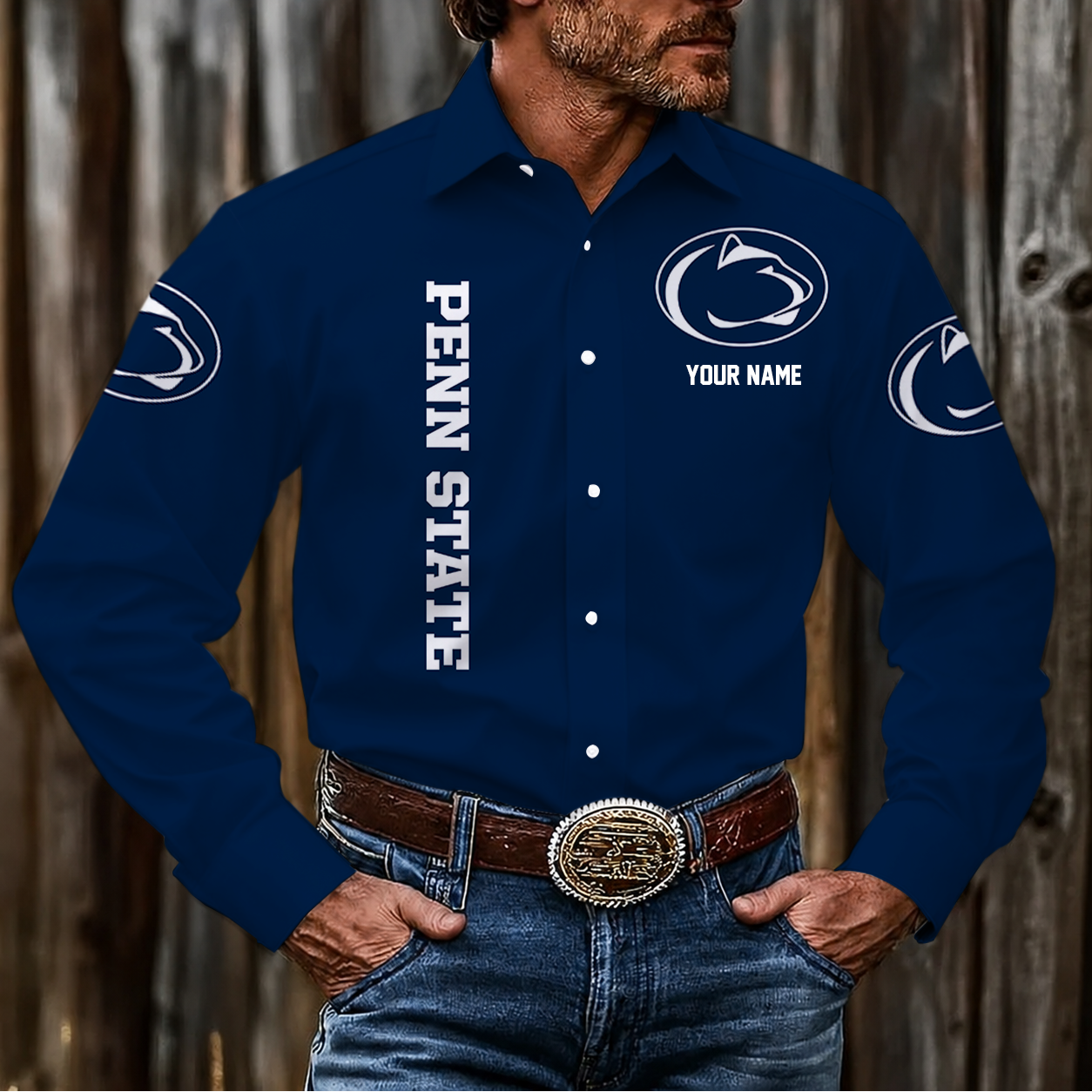 LIMITED EDITION - NEW CUSTOMIZED NCAA MFF13 PNL PENN STATE NITTANY LIONS MEN'S LONG SLEEVE BUTTON-UP SHIRT