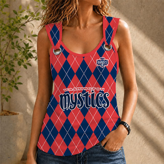 [FAN FAVORITE] NEW CUSTOMIZED WNBA13 WSM WASHINGTON MYSTICS O-RING SHOULDER TANK TOP