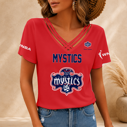 [FAN FAVORITE] NEW CUSTOMIZED WNBA13 WSM WASHINGTON MYSTICS V-NECK SHIRT