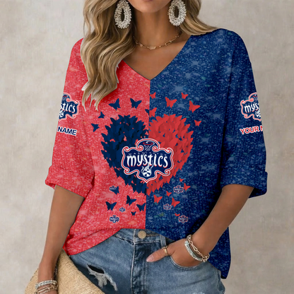 LIMITED EDITION - NEW CUSTOMIZED WNBA13 WSM WA MYSTICS  WOMEN'S HEART V-NECK LONG SLEEVE SHIRT