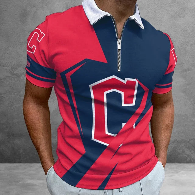 [FLASH SALE] NEW CUSTOMIZED MLB13 CGS CLEVELAND GUARDIANS ZIP POLO SHIRT