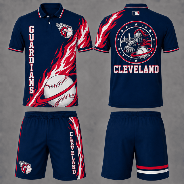 [FLASH SALE] NEW CUSTOMIZED MLB13 CGS CLEVELAND GUARDIANS POLO SHIRT & SHORT PANTS SET