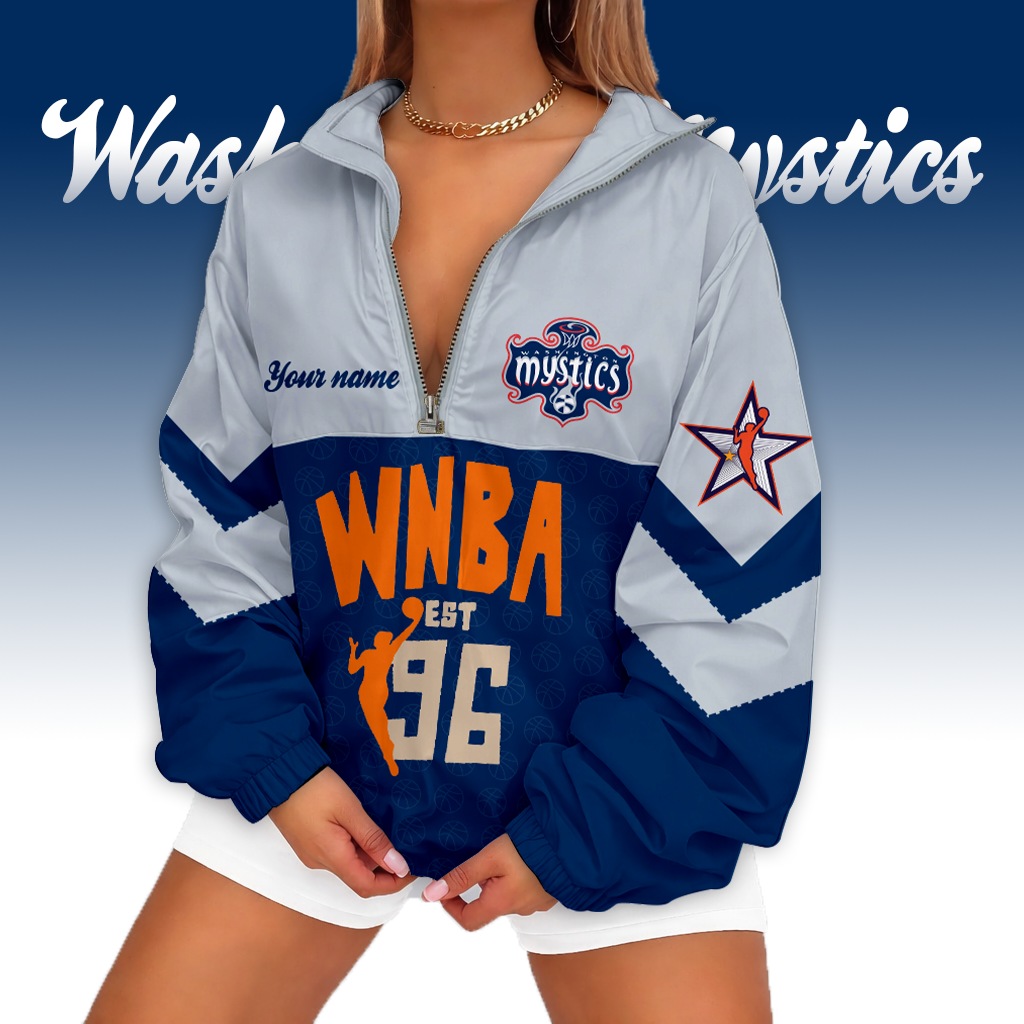 LIMITED EDITION - NEW CUSTOMIZED WNBA13 WSM WA MYSTICS V-NECK ZIPPER SWEATSHIRT JACKET