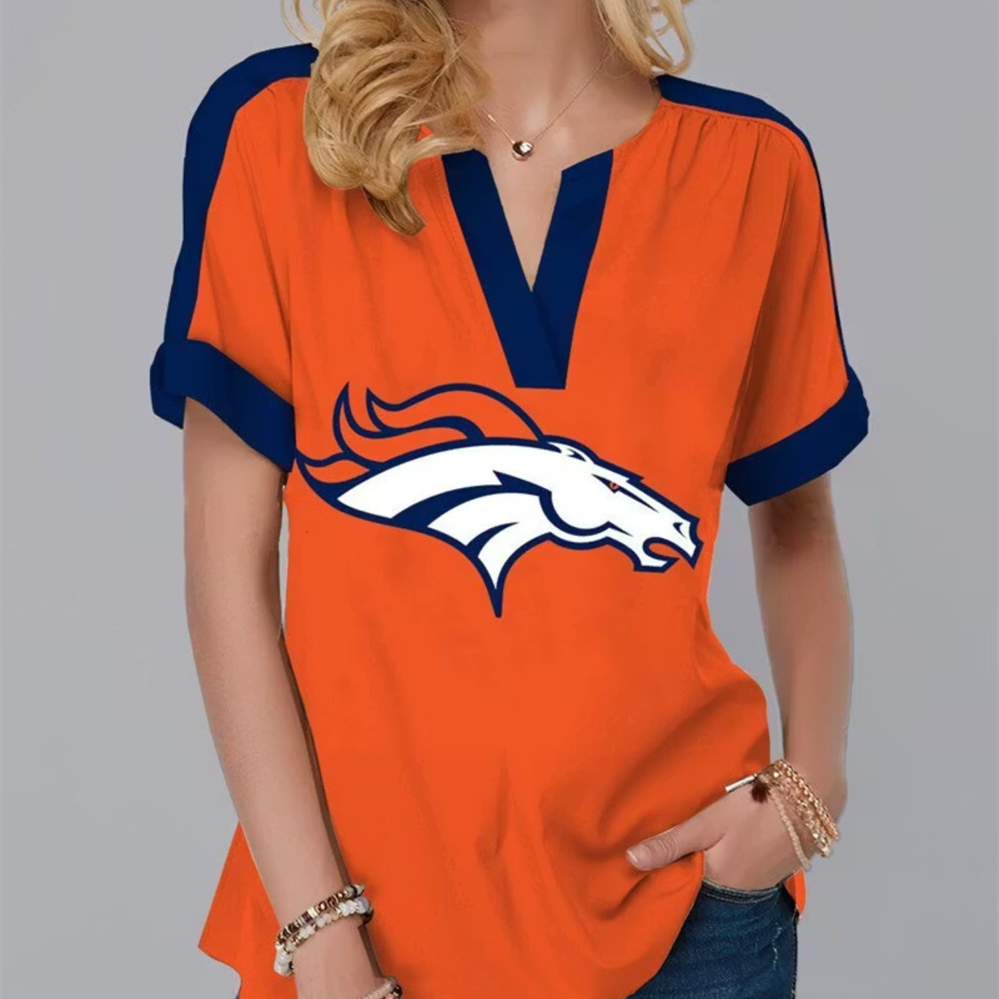 LIMITED EDITION - NEW CUSTOMIZED NFL13 DVB DENVER BRONCOS V-NECK FEMALE SHIRT