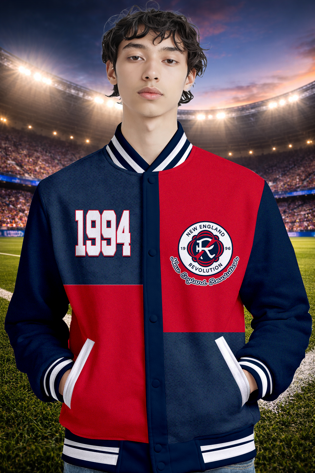 LIMITED EDITION - NEW CUSTOMIZED MLS13 NER NE REVOLUTION SATIN VARSITY & BASEBALL JACKET