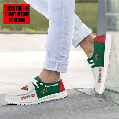 [SUPER SALE] NEW CUSTOMIZED NHL13 MNW MINNESOTA WILD PREMIUM LOAFER SHOES