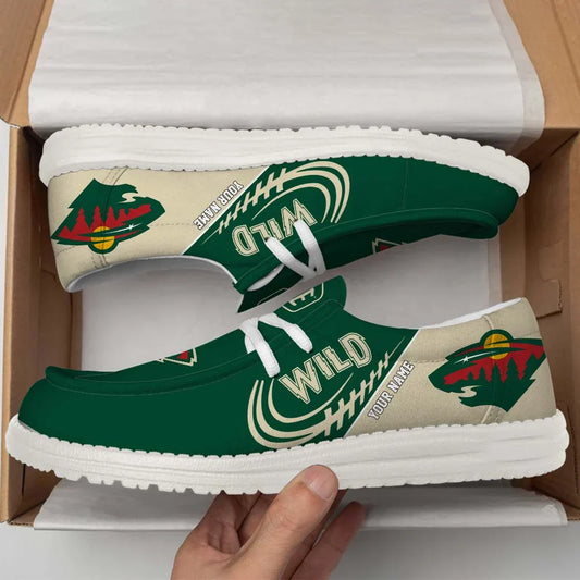 [SUPER SALE] NEW CUSTOMIZED NHL13 MNW MINNESOTA WILD PREMIUM LOAFER SHOES