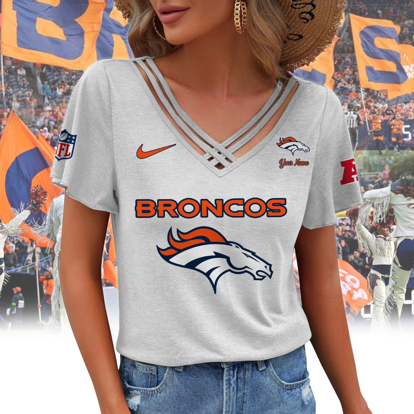 [SPECIAL OFFER] NEW CUSTOMIZED NFL13 DVB DENVER BRONCOS V-NECK SHIRT