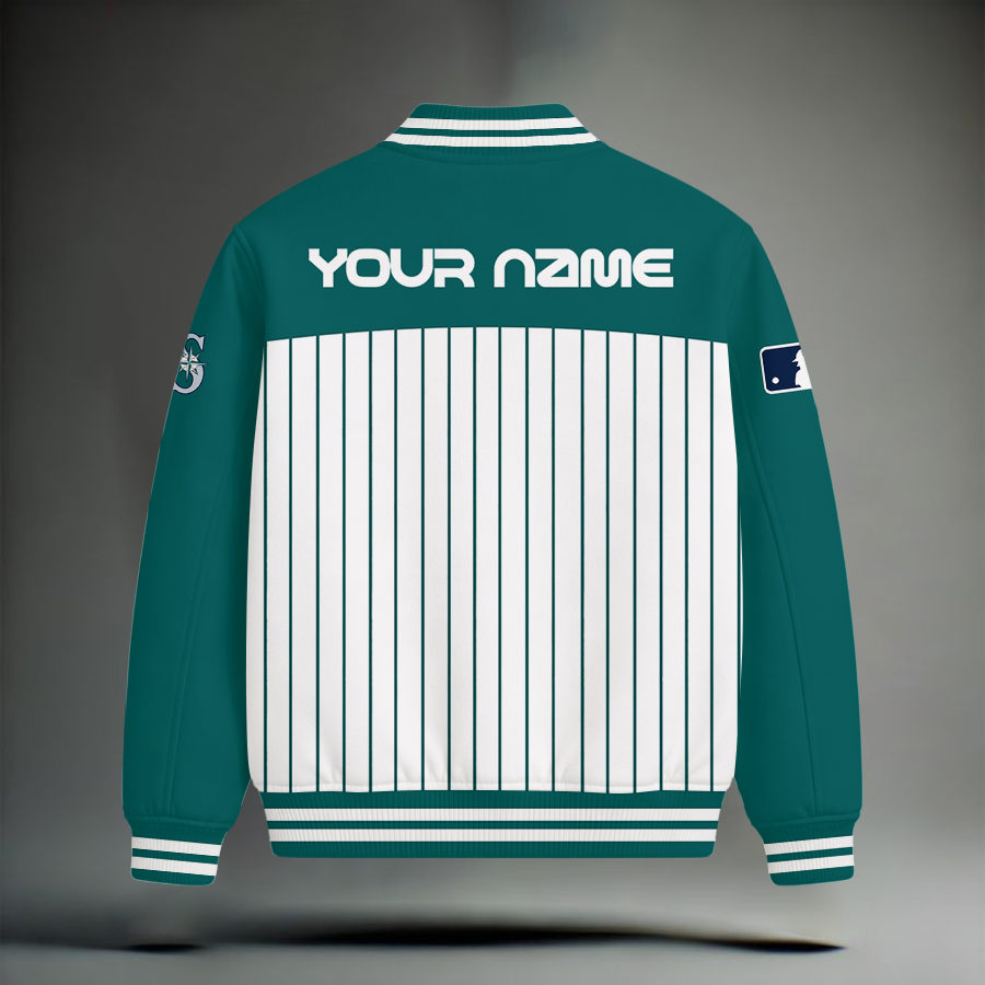 LIMITED EDITION - NEW CUSTOMIZED MLB14 SMS SEATTLE MARINERS SNOOPY STYLE SATIN VARSITY & BASEBALL JACKET