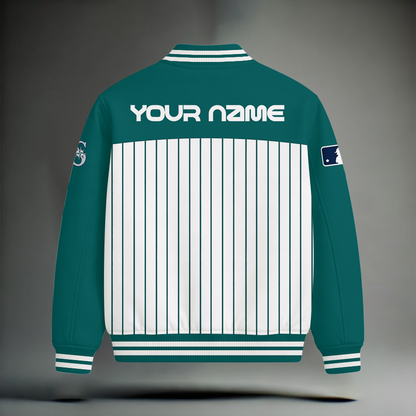 LIMITED EDITION - NEW CUSTOMIZED MLB14 SMS SEATTLE MARINERS SNOOPY STYLE SATIN VARSITY & BASEBALL JACKET