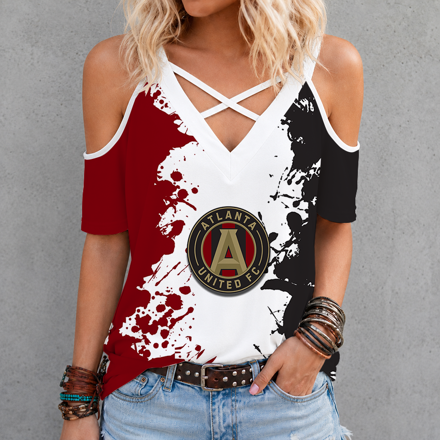 [FAN EXCLUSIVE] NEW CUSTOMIZED MLS14 ALU ATLANTA UNITED FC CRISS CROSS V-NECK TOP