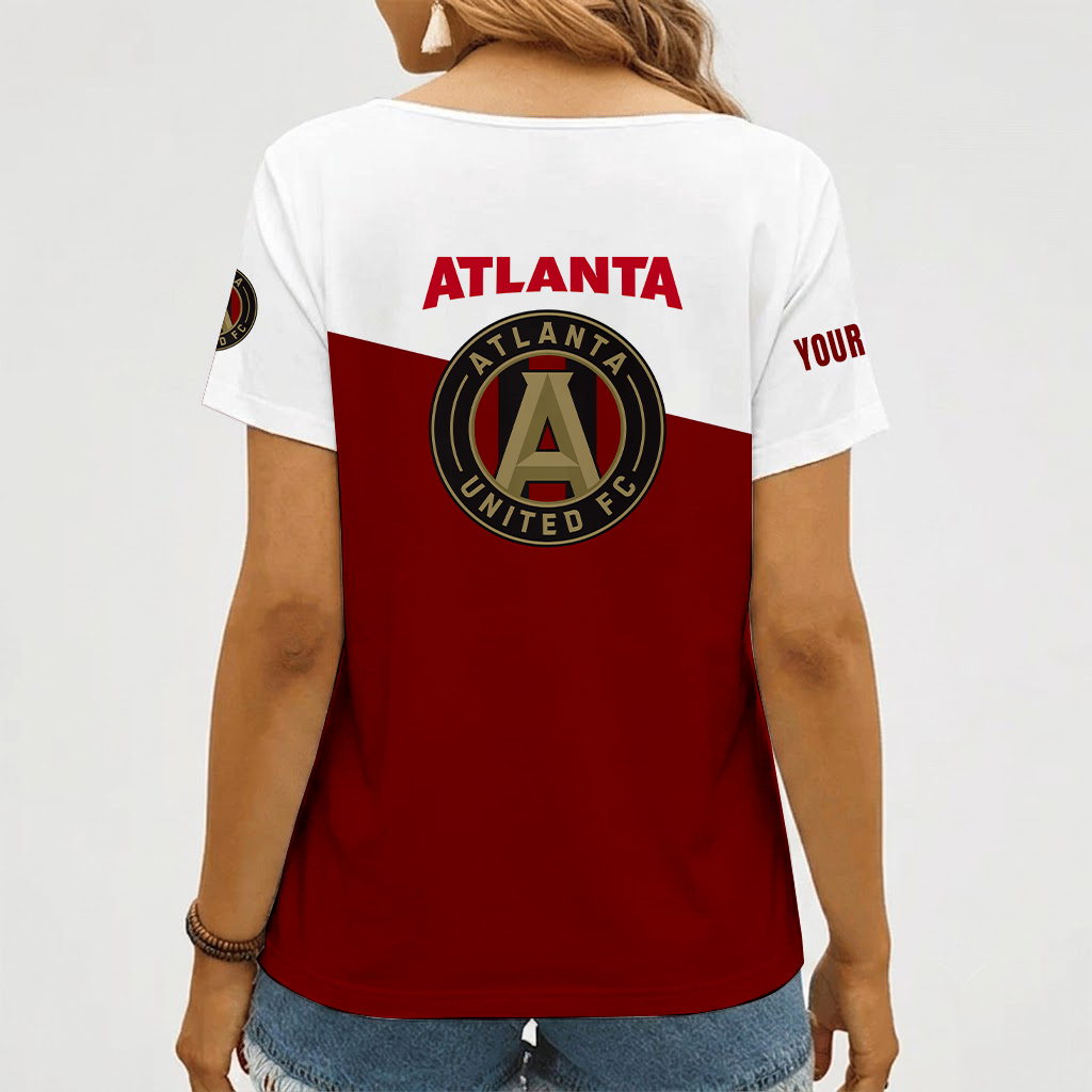 [FAN EXCLUSIVE] NEW CUSTOMIZED MLS14 ALU ATLANTA UNITED FC V-NECK FEMALE SHIRT