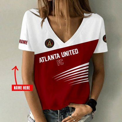 [FAN EXCLUSIVE] NEW CUSTOMIZED MLS14 ALU ATLANTA UNITED FC V-NECK FEMALE SHIRT