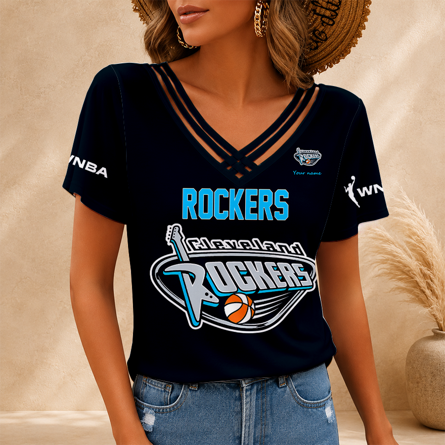 [FAN FAVORITE] NEW CUSTOMIZED WNBA14 CLR CLEVELAND ROCKERS V-NECK SHIRT