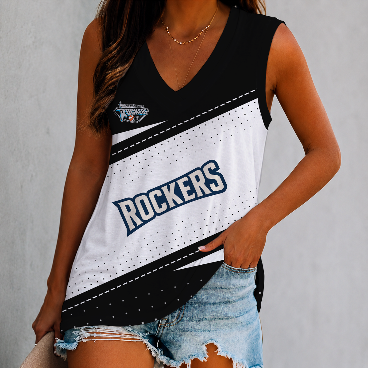LIMITED EDITION - NEW CUSTOMIZED WNBA14 CLR CLEVELAND ROCKERS WOMEN'S V-NECK TANK TOP