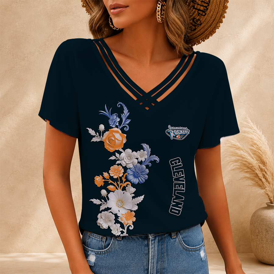 [FAN FAVORITE] NEW CUSTOMIZED WNBA14 CLR CLEVELAND ROCKERS V-NECK SHIRT