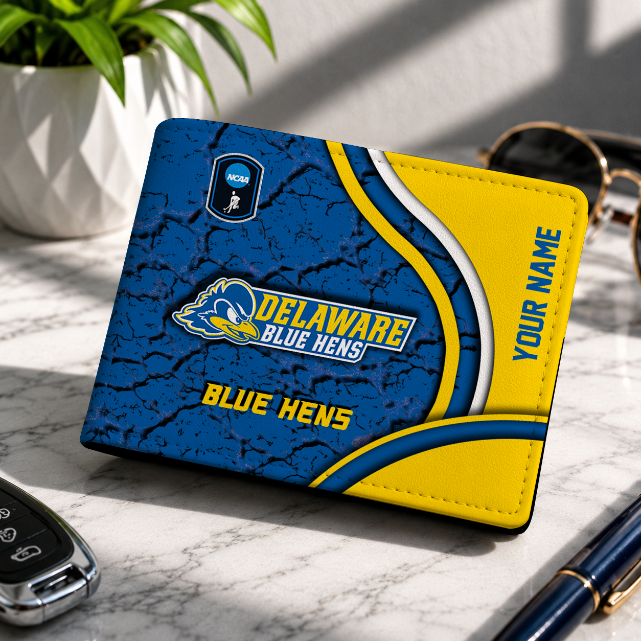 VIRAL EDITION - NEW CUSTOMIZED NCAA CFH14 DFH DELAWARE FIGHTIN' BLUE HENS LEATHER WALLET