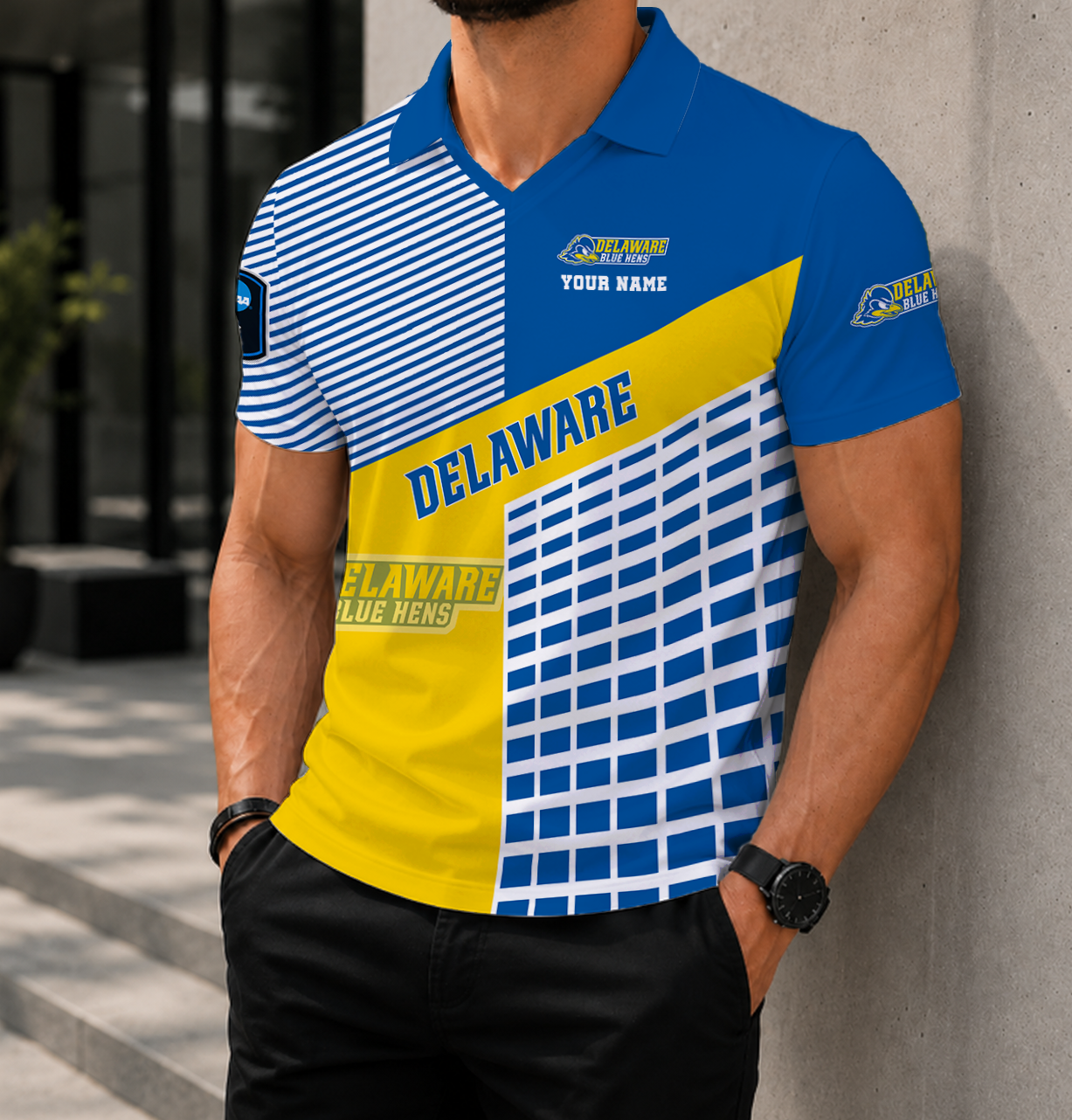 LIMITED EDITION - NEW CUSTOMIZED NCAA CFH14 DFH DELAWARE FIGHTIN' BLUE HENS POLO SHIRT