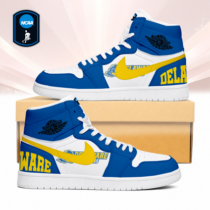 LIMITED EDITION - NEW CUSTOMIZED NCAA CFH14 DFH DELAWARE FIGHTIN' BLUE HENS AIR JORDAN SNEAKERS