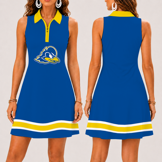 [FAN FAVORITE] NEW CUSTOMIZED NCAA CFH14 DFH DELAWARE FIGHTIN' BLUE HENS WOMEN'S ZIP SLEEVELESS POLO DRESS
