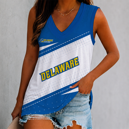 EXCLUSIVE EDITION - NEW CUSTOMIZED NCAA CFH14 DFH DELAWARE FIGHTIN' BLUE HENS WOMEN'S V-NECK TANK TOP
